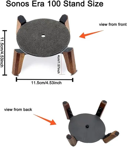 Vista 2 de Soporte de escritorio de madera natural para altavoz Sonos Era 100, soporte de trípode estable de madera con marco de metal, diseño de fácil