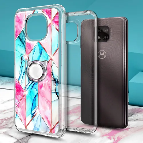 Vista 4 de NGB Supremacy Funda para Moto G Power 2021 con protector de pantalla de vidrio templado (cobertura máxima) soporte de anillo/correa de muñeca, funda