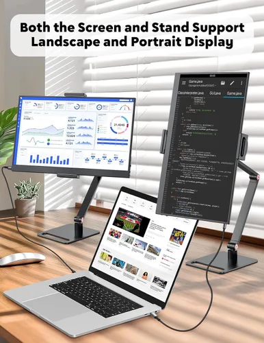 Vista 4 de HONGO Monitor portátil con soporte 15.6 pulgadas, extensor de pantalla para portátil 1080P FHD para USB C hdmi pantalla portátil Vesa compatible