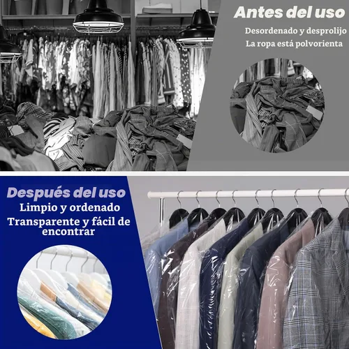 Vista 5 de Paquete de 120 bolsas de limpieza en seco de plástico transparente para colgar ropa, bolsas de limpieza en seco, fundas de ropa, fundas protectoras