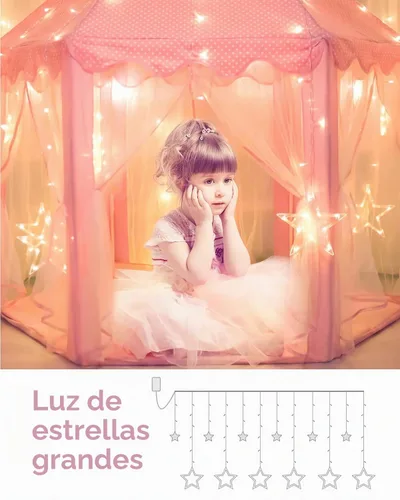 Vista 5 de wilwolfer tienda de campaña tipo castillo de princesa para niñas, tienda de campaña hexagonal grande para jugar, casa de juegos con luces de Rosa