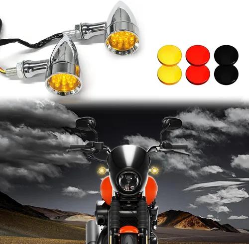 Vista 2 de DREAMIZER 2 piezas de luces intermitentes para motocicleta con 15 LEDs, cromadas, tipo bala, lámparas indicadoras delanteras y traseras, compatibles