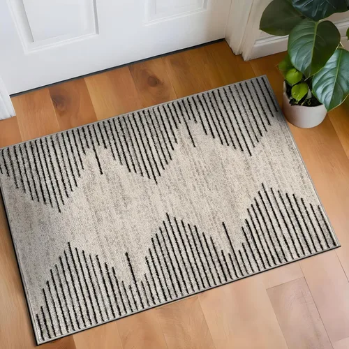 Vista 51 de Rugshop Alfombra bohemia a rayas resistente a las manchas, color beige, 2 x 7 pies