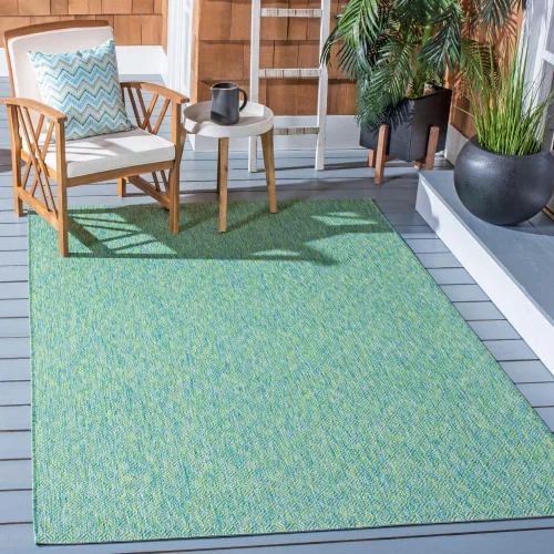 Vista 129 de SAFAVIEH Alfombra Lavable para Exteriores Colección Courtyard - 2'3" x 5', Azul Aqua y Gris, No Desprende Pelusa y Fácil Limpieza, Ideal para Patio