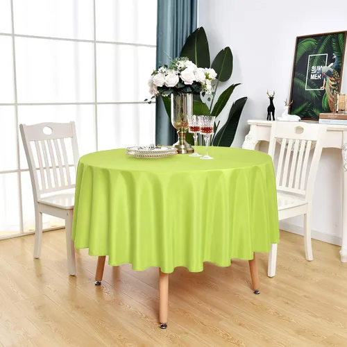 Vista 7 de Mantel redondo verde manzana impermeable y resistente a las manchas, tela sin arrugas, lavable y limpiable, de 210 GSM, poliéster para fiesta