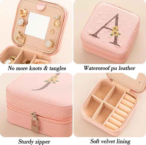 Vista 3 de HBselect Joyero de viaje para joyería, organizador de joyas, pequeñas cajas de joyería para mujeres, anillos, collares, aretes, joyero, caja