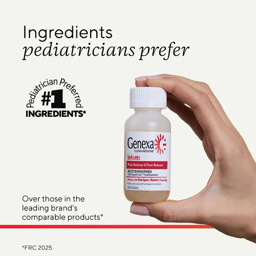Vista 4 de Genexa Analgésicos para bebés limpios con acetaminofeno Ingredientes preferidos por pediatras Alivio del dolor y reductor de fiebre para bebés