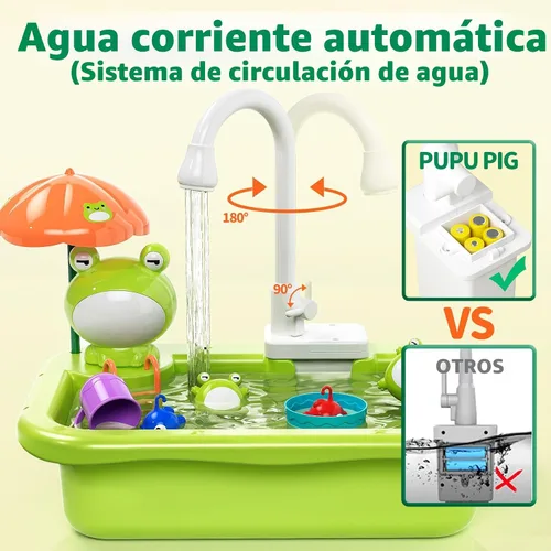 Vista 4 de Fregadero de juego con agua corriente, juguete de fregadero de cocina con grifo eléctrico, accesorios de cocina, juguetes flotantes de piscina
