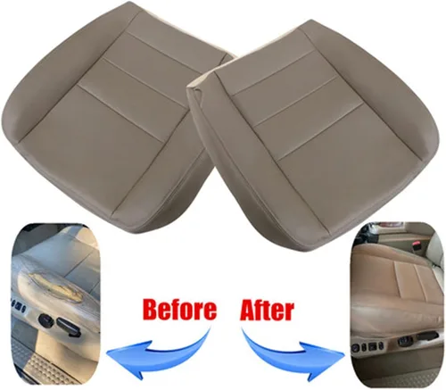 Vista 5 de GXARTS Funda de Asiento de Reemplazo de Cuero para Conductor y Pasajero, Parte Inferior, TAN 4H 8H, Compatible con Ford F250 F350 F450 F550 Super