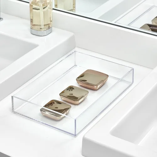 Vista 2 de Organizador Clarity de InterDesign para tocador, adecuado para cosméticos y productos de belleza, 8 x 12 x 2 pulgadas, transparente, Transparente