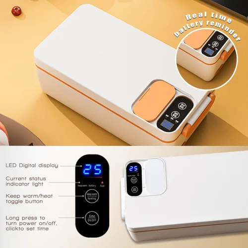 Vista 5 de Lonchera Eléctrica Inalámbrica de 1L, Calentador de Alimentos Portátil para Uso en Coche/Oficina/Hogar Sin Necesidad de Agua, Envase Calentado