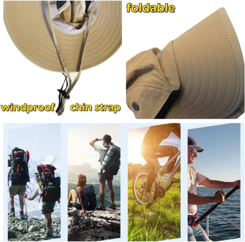 Vista 5 de LLmoway Sombrero de sol con solapa de malla para hombre, UPF50+, ala ancha, transpirable, gorra de pesca al aire libre