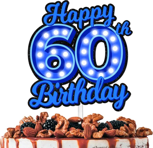 Vista 16 de Decoración de pastel de cumpleaños 10 con purpurina azul Let's Glow Crazy Party Theme Decor Supplies Men Women Happy Birthday 10 Anniversary Party