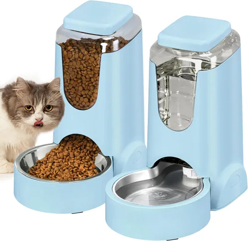 Vista 10 de Comedero y dispensador de agua automático para gatos con cuenco de acero inoxidable, comedero por gravedad para perros y bebedero para mascotas