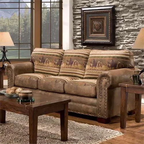 Vista 6 de American Furniture Classics Wild Horses - Juego de sofá de microfibra de 4 piezas, color marrón Tapiz de caballos salvajes