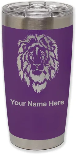 Vista 38 de LaserGram Vaso aislado al vacío de 20 onzas, cabeza de león, grabado personalizado incluido (negro)