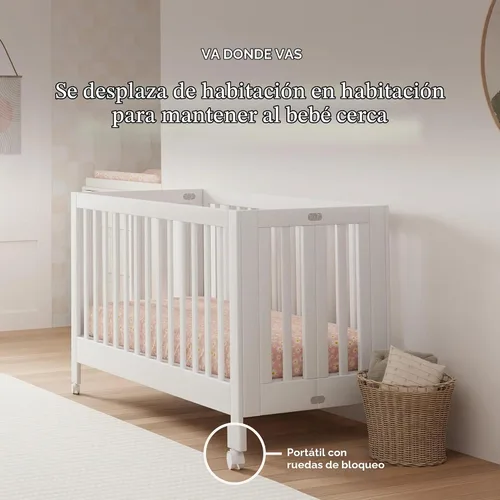 Vista 5 de Babyletto Maki Cuna plegable portátil 2 en 1 de tamaño completo con kit de conversión de cama para niños pequeños en blanco, certificado Greenguard