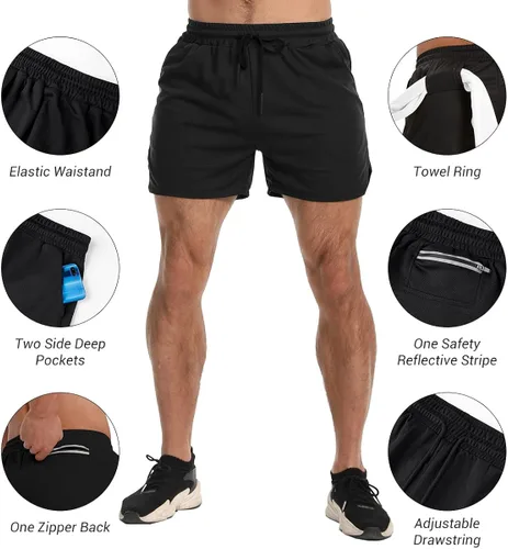 Vista 3 de KLINNFENR Pantalones cortos de gimnasio para hombre, de secado rápido, entrepierna de 5 pulgadas, pantalones cortos de entrenamiento atléticos