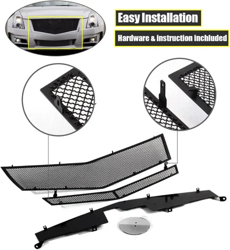 Vista 6 de AM&PM Parrilla frontal negra de malla de acero inoxidable compatible con Cadillac CTS 2008-2013