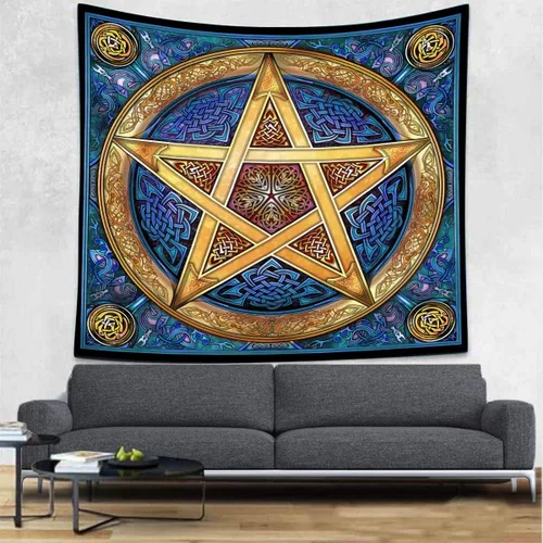Vista 3 de Tapiz pentagrama, nudo celta, astrología hippie trippy, 60 x 60 pulgadas, dormitorio, sala de estar