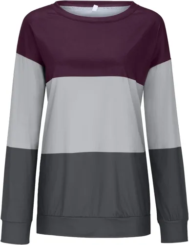 Vista 4 de Sudadera de manga larga con cuello redondo para mujer, para otoño, a la moda, bloque de color, túnica casual, holgada, blusas