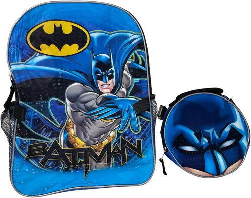 Vista 2 de Fast Forward Mochila Batman de 16 pulgadas con juego de bolsa de almuerzo, Azul, Mochila