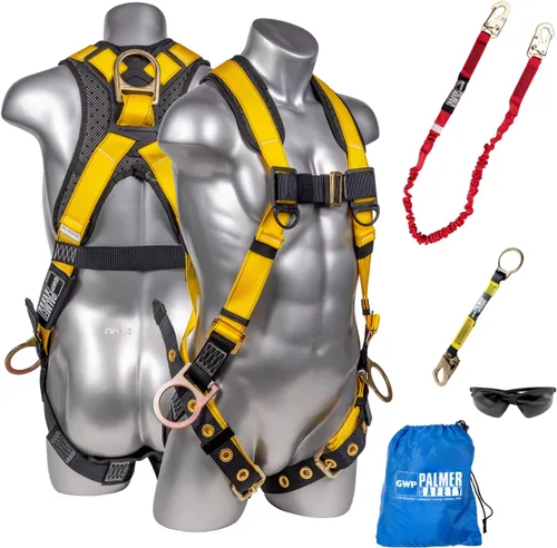 Vista 23 de Palmer Safety Kit de arnés de seguridad para protección contra caídas I Arnés de construcción + varios cordones + extensor de anillo en D