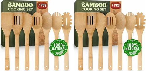 Vista 9 de Juego de utensilios de madera de bambú, 6 piezas, antiadherentes, seguros y resistentes al calor, utensilios de bambú para cocinar, fáciles