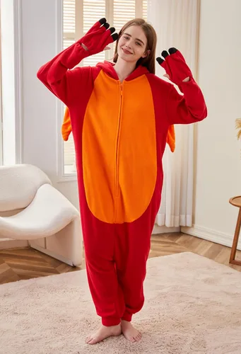 Vista 3 de Focupaja Pijama de dragón para adultos, disfraz de Halloween, ropa de dormir de una pieza