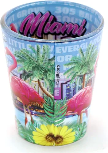Vista 3 de Miami Florida Flamingos Night In and Out Vaso de chupito
