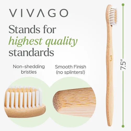 Vista 4 de VIVAGO Paquete de 10 cepillos de dientes de bambú, sin BPA, cerdas suaves, ecológicos, cepillo de dientes de madera natural Cepillo de dientes
