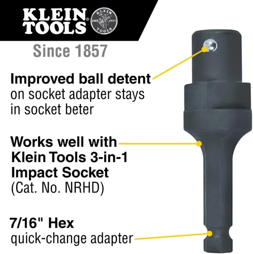 Vista 2 de Klein Tools Adaptador NRHDA para NRHD, adaptador hexagonal de cambio rápido de 7/16 pulgadas con acabado negro resistente al óxido