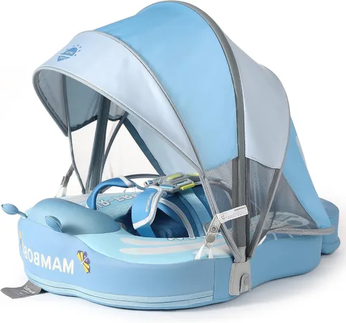 Vista 13 de Mambobaby Flotador con Cola para Bebé con Toldo, Flotador de Piscina Infantil, Entrenador de Natación para Bebés, Flotador de Agua sin Aire, Ángel