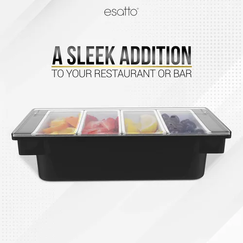 Vista 8 de Esatto - Porta condimentos para bar, bandeja de guarnición refrigerada con tapa para bar, 4 insertos de 1/2 pinta, con 12 vertedores para botellas