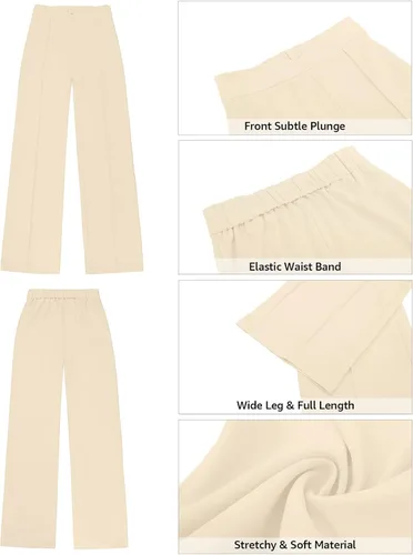 Vista 6 de Vetinee Pantalones de vestir para mujer, estilo casual, de cintura alta, pierna ancha, para trabajo, oficina, pantalones elásticos