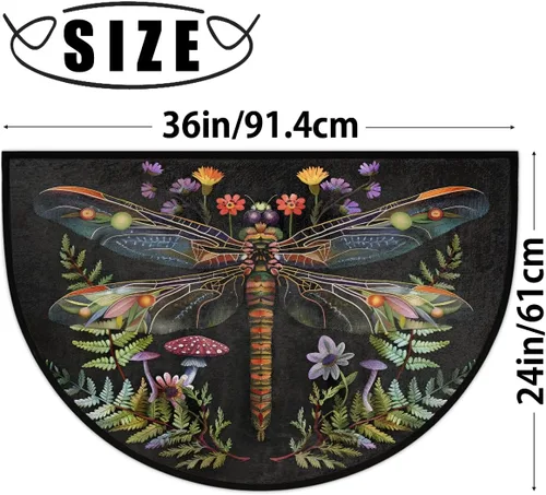 Vista 2 de Felpudo Semicircular de Animales Libélula Boho Lavable Tapete Semicírculo Antideslizante Absorbente Alfombras de Media Luna para Entrada