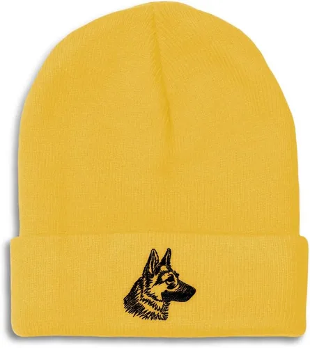 Vista 26 de Gorros personalizados para hombre, sombreros de invierno bordados de cabeza de pastor alemán negro para mujer, gorra de cráneo de acrílico, 1