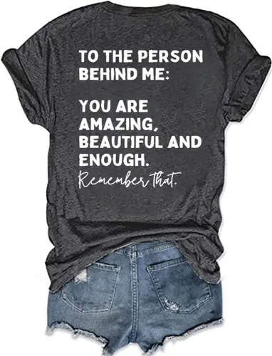 Vista 5 de Camiseta con texto en inglés "You Matter to The Person Behind Me" para mujer, camiseta casual de manga corta con cuello en V, camiseta inspiradora
