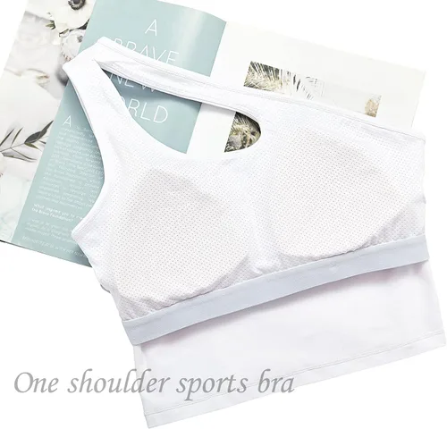 Vista 6 de Youloveit Sujetadores deportivos de un hombro para mujer, de soporte medio, con relleno, para yoga, con brasier deportivo integrado