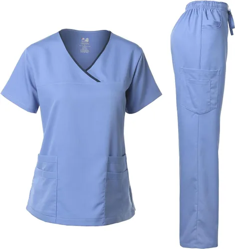 Vista 11 de Dagacci Medical Uniform® Conjunto de ropa quirúrgica para mujer – Conjunto de camisa y pantalones de contraste elástico natural para mujer – 9 Egg
