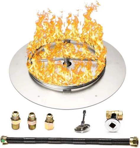 Vista 45 de Kit de sartén y anillo de acero inoxidable para quemador de hoguera, con encendido por chispa para fogatas de propano líquido, sartén de 18