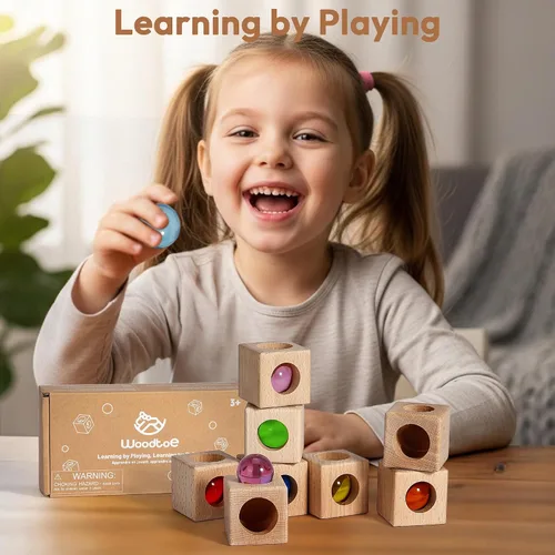 Vista 2 de Woodtoe Montessori - Juguete apilable para niños de 3, 4, 5, 6 años, bloques de construcción arcoíris para niños pequeños, bloques apilables