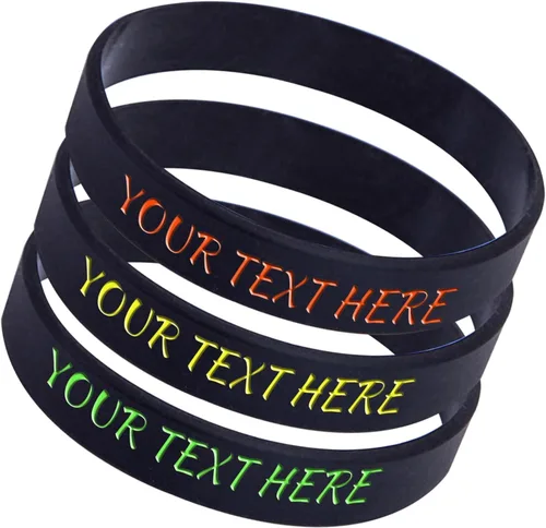 Vista 28 de 50 pulseras de silicona personalizadas para motivación, recuerdos de fiesta, eventos, cumpleaños, conciencia Negro