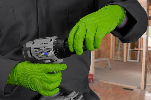 Vista 11 de Gloveworks HD 8 mil Green Nitrile Disposable Industrial Gloves with Raised Diamond Texture - GWGN Box of 100 / Medium