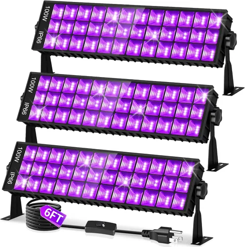 Vista 9 de Barra de luz negra de 45 W con cable de 6 pies + interruptor, cada una ilumina un área de 25x25 pies, luz de inundación LED de luz negra para neón