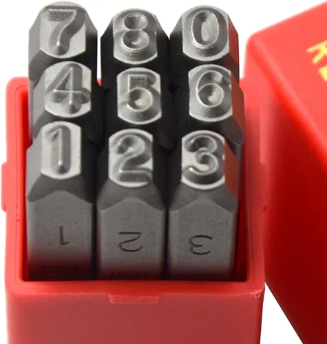 Vista 42 de Juego de 27 sellos de acero resistente con letras mayúsculas de 3/64" 1mm, kit de punzones de alfabeto para estampado a mano de caracteres, código