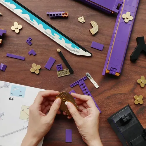 Vista 5 de HIGH GODO Juego de construcción de espadas para cosplay de anime, 936 piezas, una espada Enma Zoro morada de 38.8 pulgadas con vaina y soporte