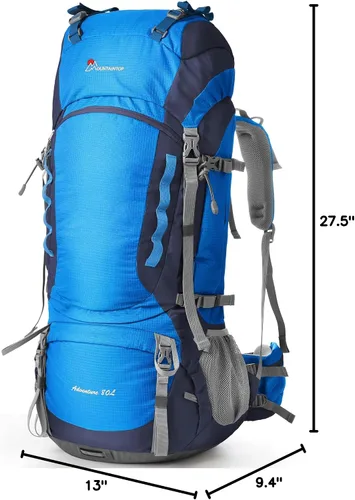 Vista 9 de MOUNTAINTOP Mochila de marco interno de 80L para hombre y mujer Mochila de senderismo con cubierta de lluvia Azul-80L