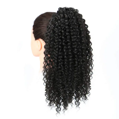 Vista 2 de Vigorous Extensión de Cola de Caballo con Cordón de 14 Pulgadas Afro Rizada Corta y Crespa para Mujeres Africanas Colas de Caballo Esponjosas