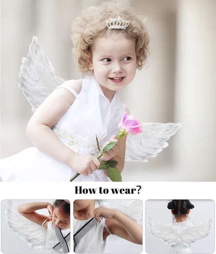 Vista 4 de Hyperzoo Angel Wings with Halo Headband for Girls Fallen Angel Costume for Kids Toddler Adult for Halloween Christmas Party